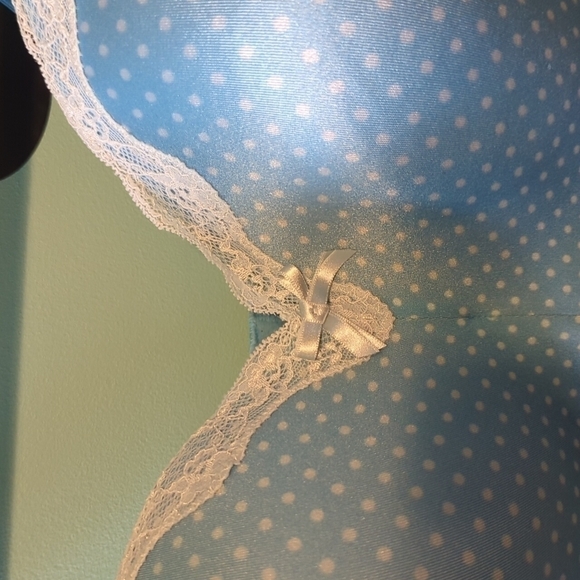 DEESE lingerie bra 42F 42DDD blue polka dots lace wireless - Picture 3 of 7